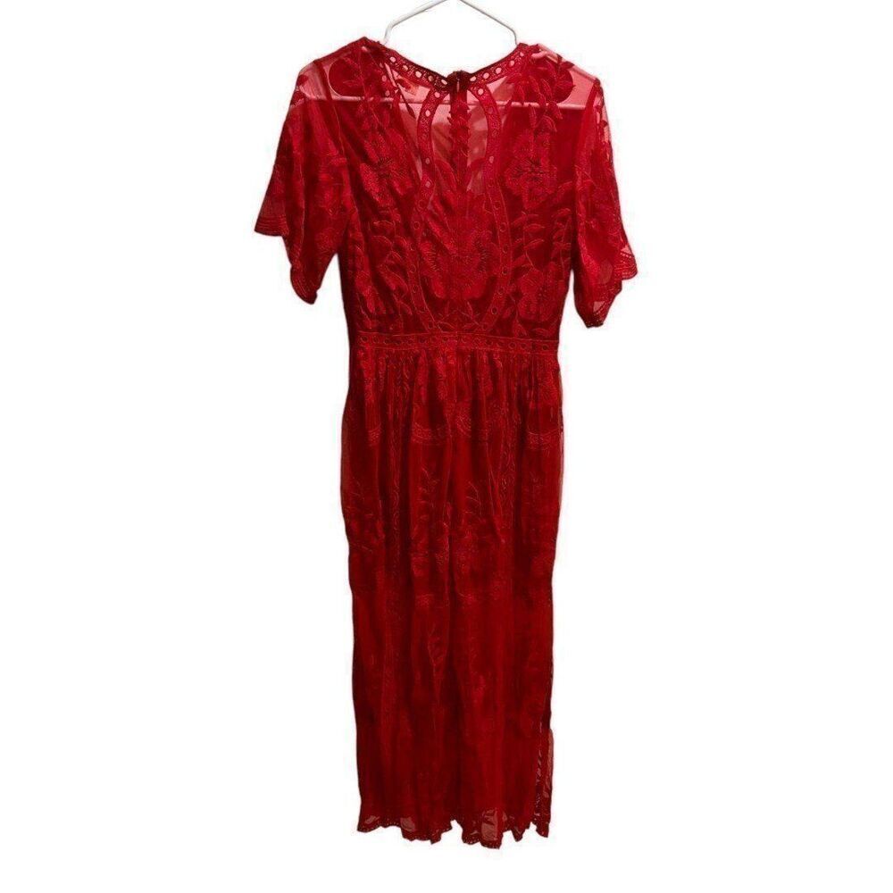 NEW Anthropologie Red Romantic Fairy Boho Coquette Soft Girl Dainty Lace Dress - Picture 6 of 10